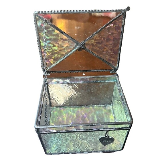 J Devlin Vintage Stained Glass Jewelry Box #408 Trinket Box LOVE Charm with Tag - Picture 6 of 11
